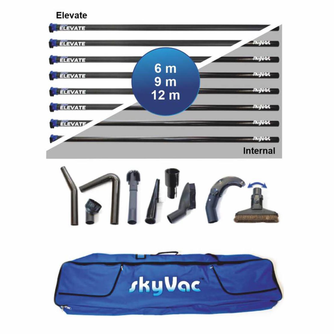 Elementy zestawu do odkurzania wysokościowego skyVac ELEVATE / INTERNAL
